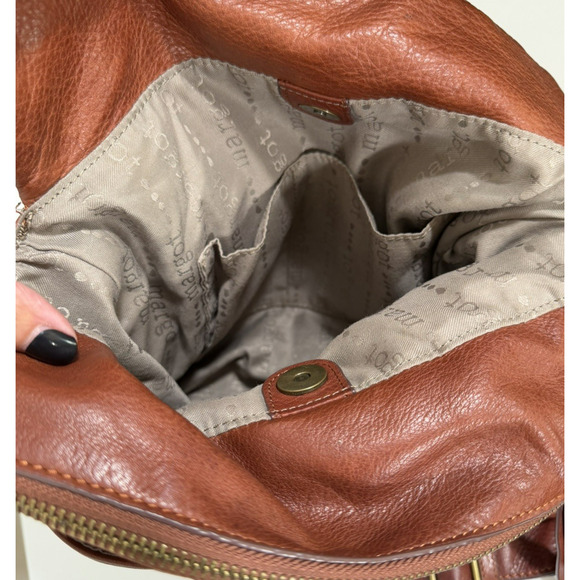 Margot New York Mickey Cognac Brown Leather Double Zip Crossbody Shoulder Bag - Picture 12 of 16